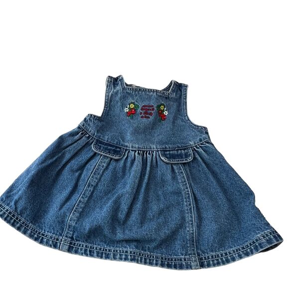 Vintage Gymboree Rainbow‎ Tag 90s Denim Dress Embroidered Flowers 12 - 18 months - Picture 1 of 6